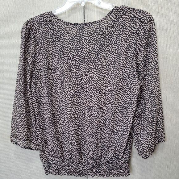 Daniel Rainn Brown Leopard Print Sheer Smocked Waist Blouse Size PL - Picture 5 of 7